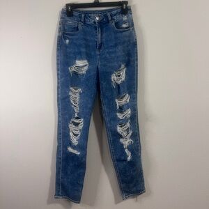 American Eagle Outfitters Distressed High-Rise Blue Jeans